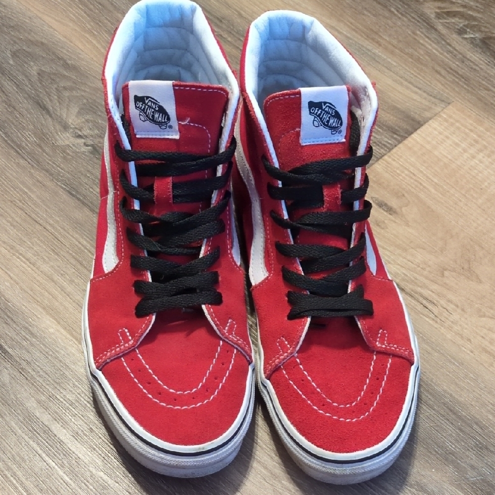 Vans Red and White High-Top Sneakers